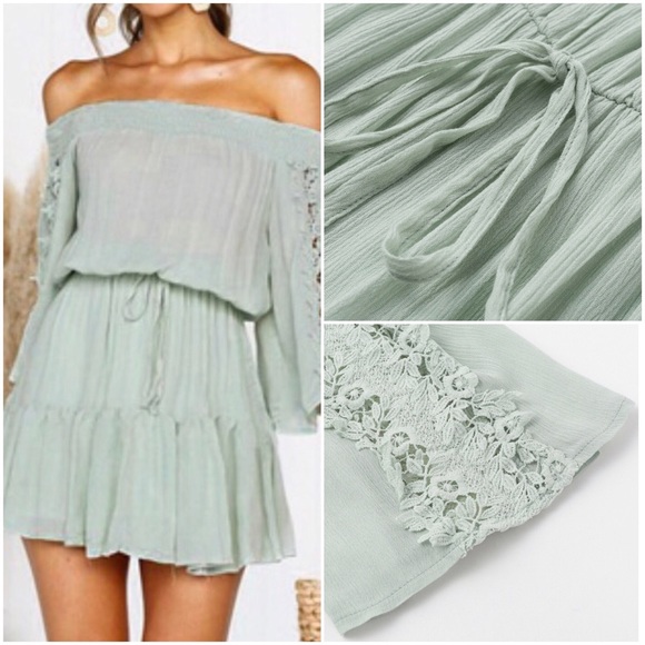 Mint Green Off-Shoulder Dress - Picture 4 of 7